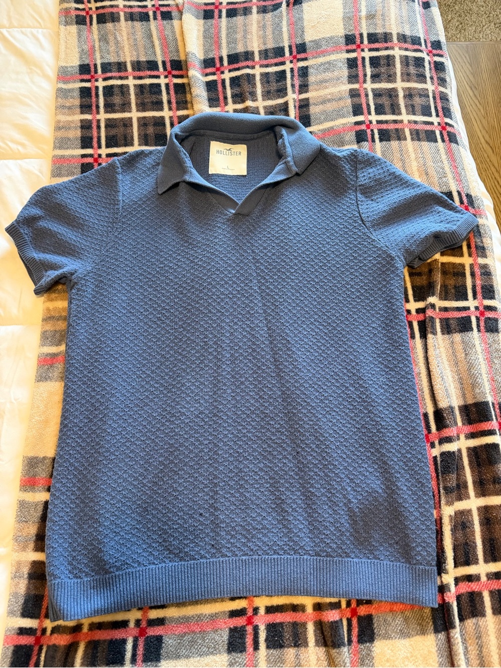 Hollister Men's Short-Sleeve Textured Polo - Denim Blue